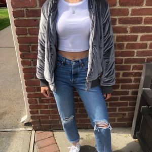 Velvet silver puffer jacket